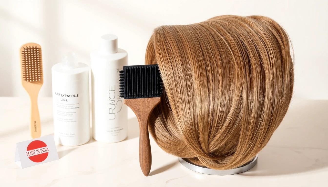Well-maintained human hair topper on a stand showing long lifespan