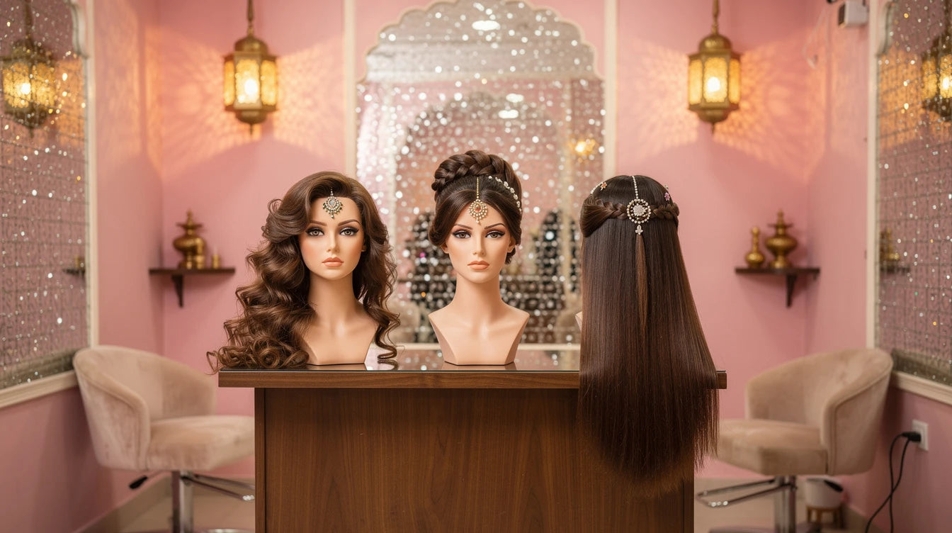 Hair extensions in Jaipur — Indian bride with voluminous bridal hairstyle using extensions | Hair Extensions Luxe