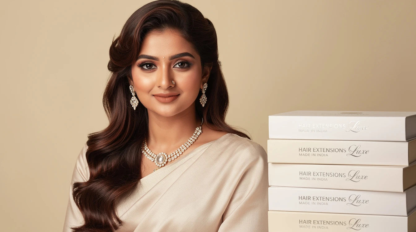 Indian woman with Soft Waves with Crown Lift for court wedding / registry, Hair Extensions Luxe Made in India
