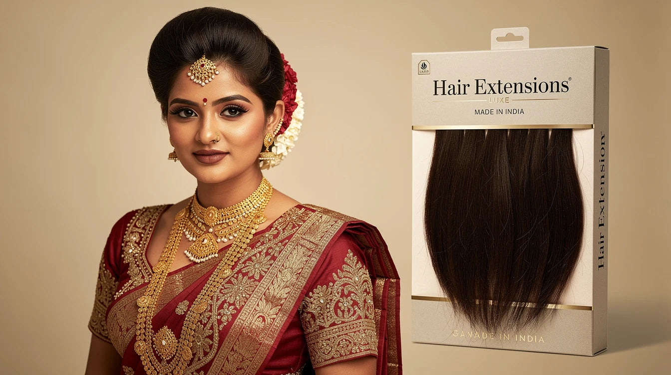 Indian woman with Maharashtrian Ambada Bun for Ganesh Chaturthi, Hair Extensions Luxe Made in India