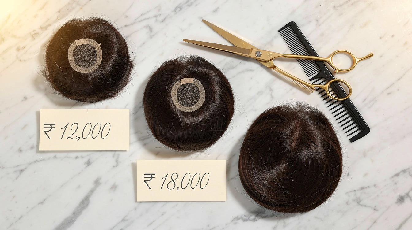 Hair topper price India 2026 — toppers in different base sizes with pricing | Hair Extensions Luxe