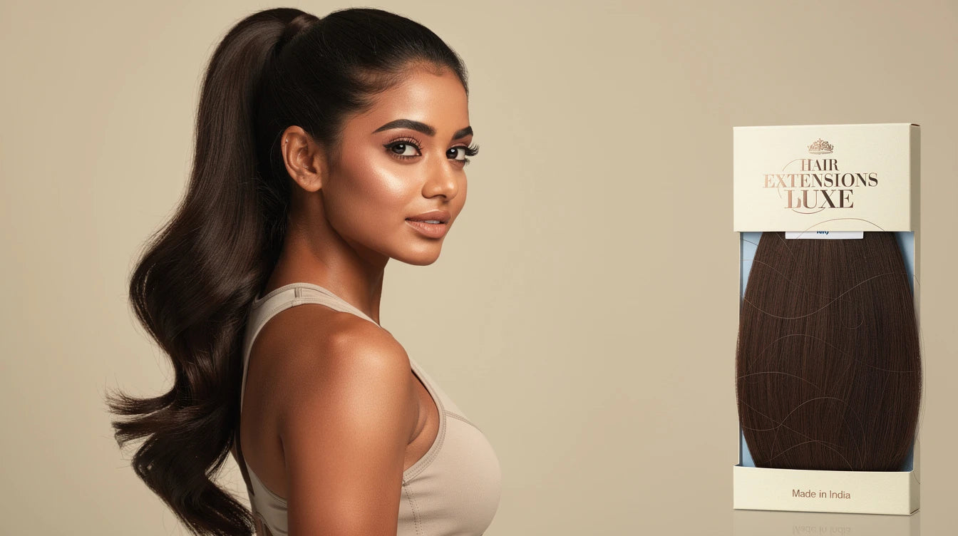 Indian woman with Secure High Workout Ponytail for gym and workouts, Hair Extensions Luxe Made in India