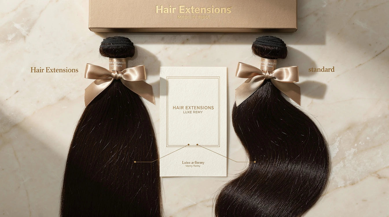 Macro comparison of Remy vs non-Remy hair strand cuticle alignment, Hair Extensions Luxe Made in India