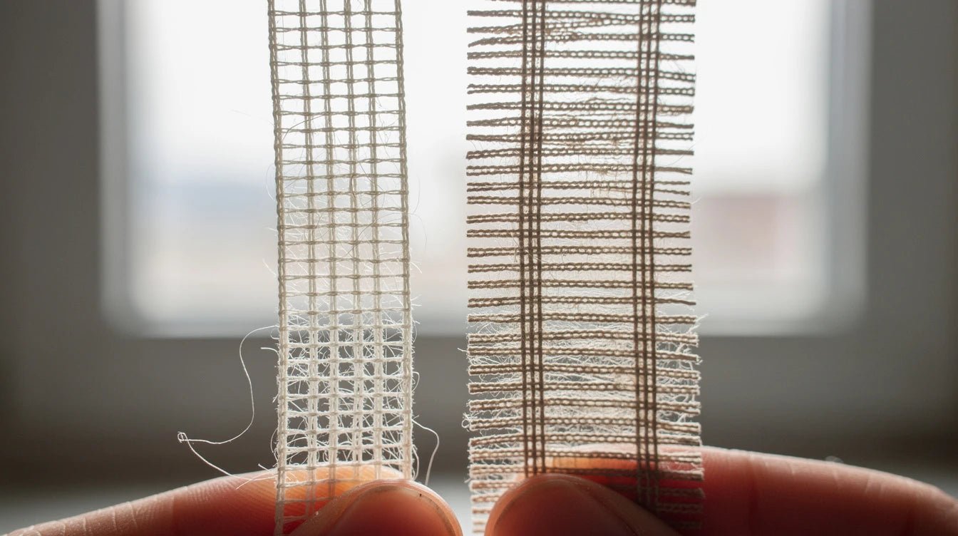 Hand-tied vs machine weft hair extensions showing construction difference in weft thickness | Hair Extensions Luxe