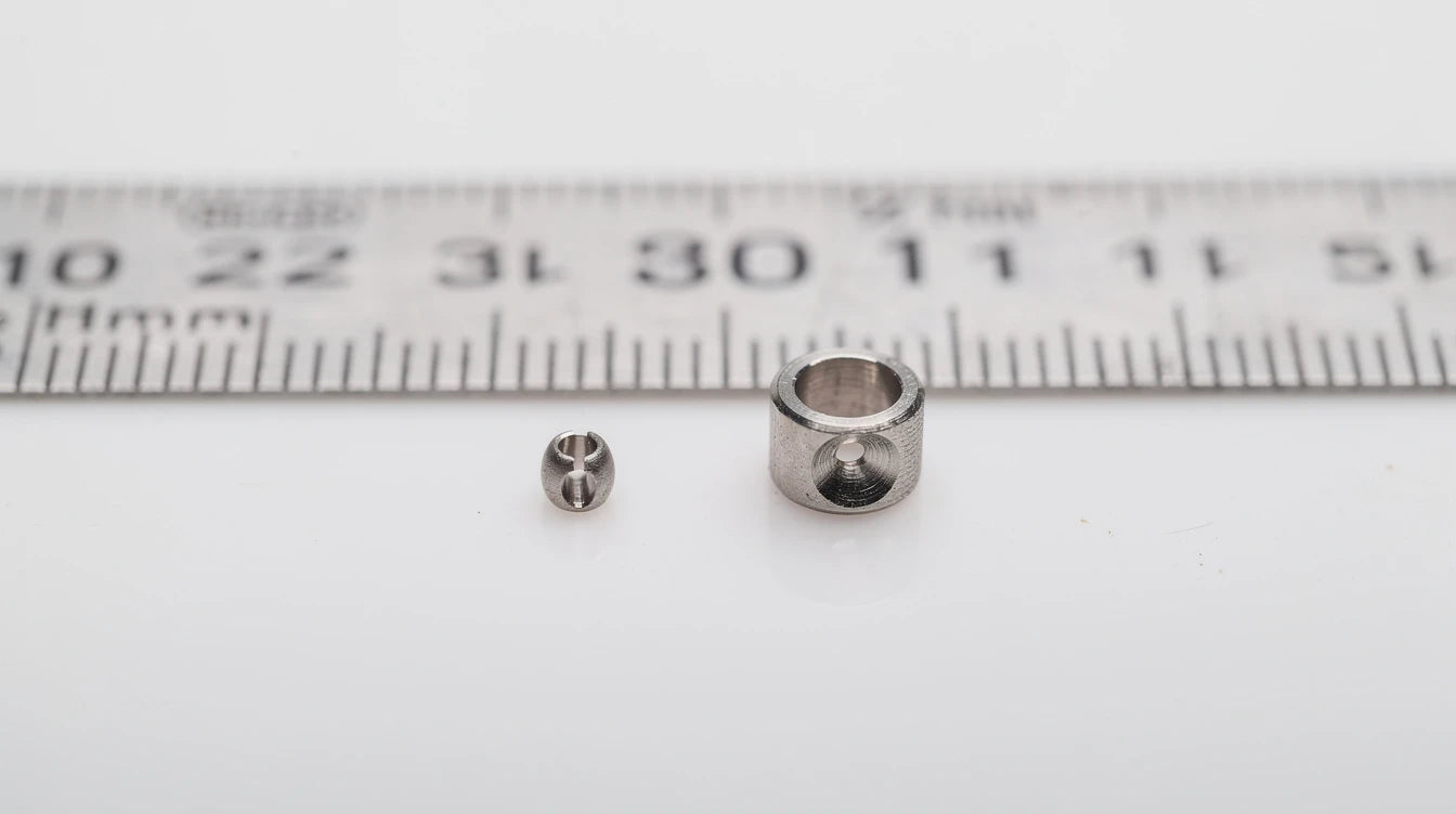 Nano tip vs I-tip extension bonds close-up showing size difference between nano bead and micro ring | Hair Extensions Luxe