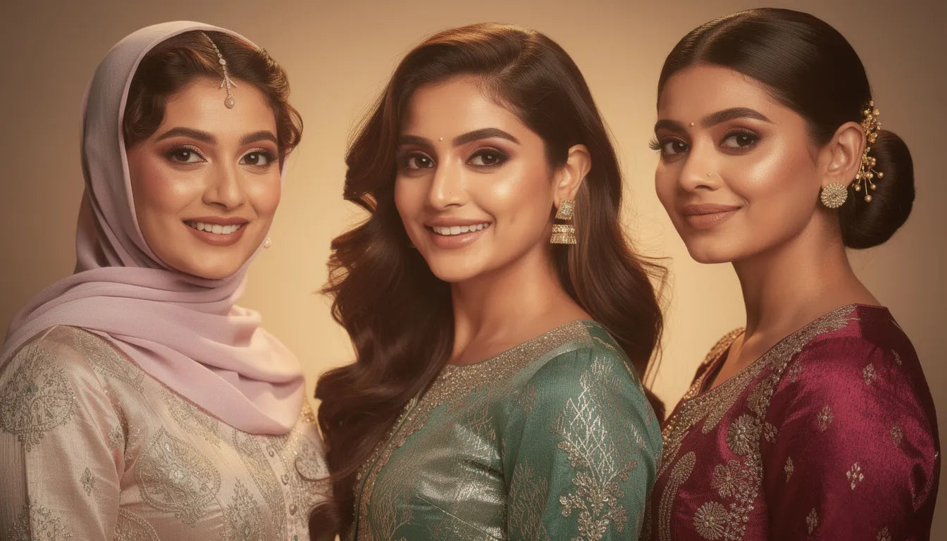 Eid hairstyles with hair extensions — three elegant festive looks for Eid al-Fitr 2026 including hijab-friendly and open-hair styles | Hair Extensions Luxe