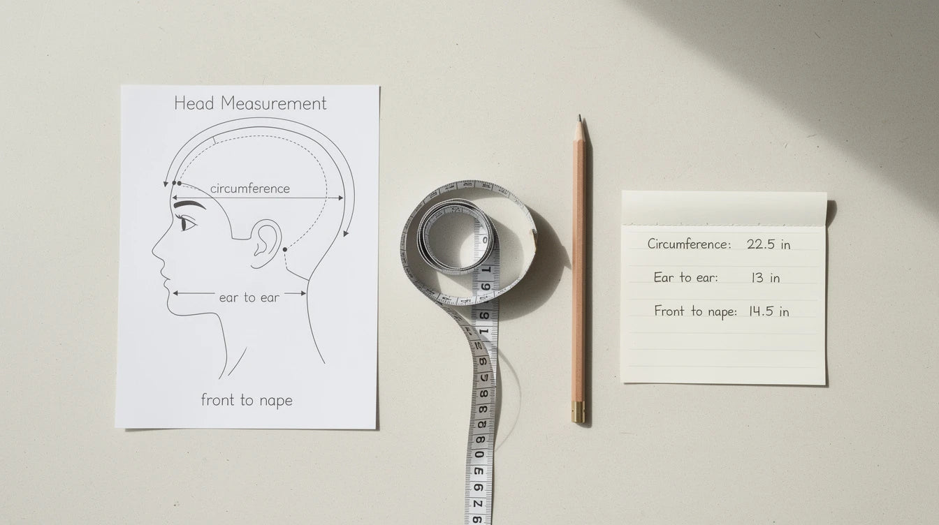 Indian woman measuring head circumference with measuring tape for wig sizing — step-by-step wig fitting guide | Hair Extensions Luxe