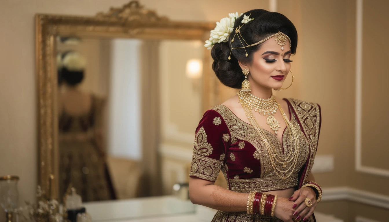 Three Indian wedding hairstyles with extensions — bridal bun sangeet curls reception updo | Hair Extensions Luxe