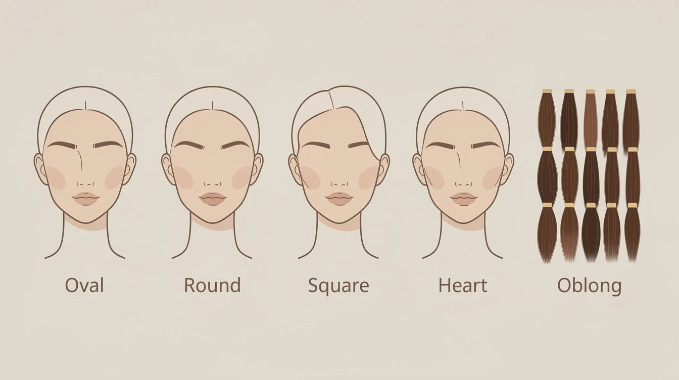 Hair extension length face shape guide — oval, round, square, heart and oblong face shapes with recommended extension lengths | Hair Extensions Luxe