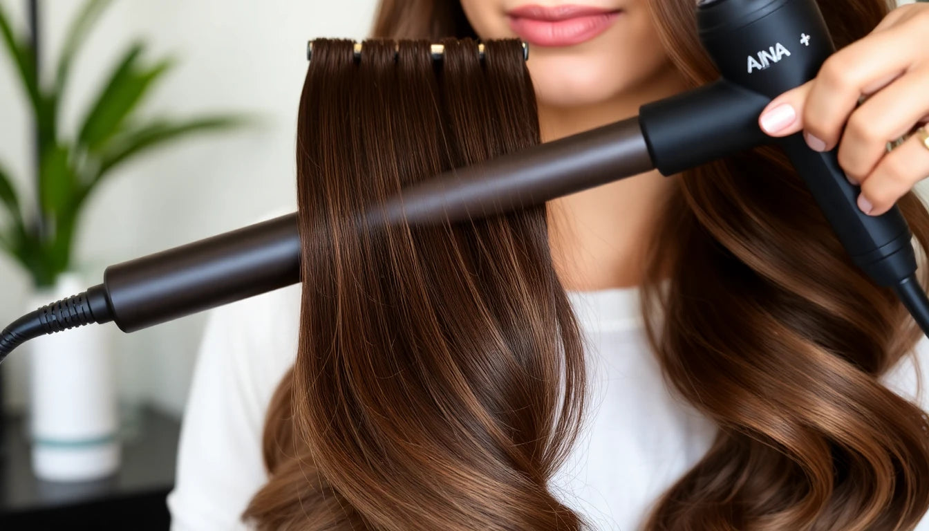 Curling a human hair topper at moderate heat with protectant