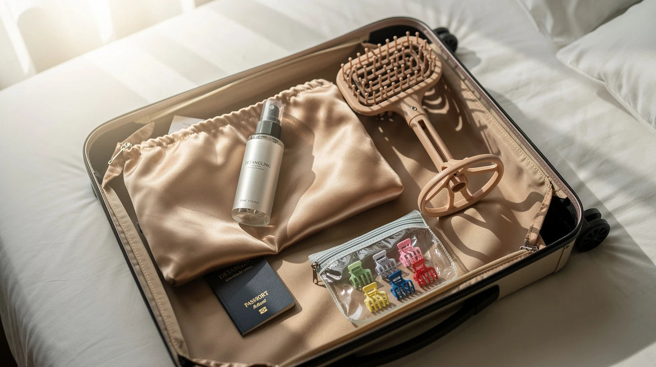 Indian woman travelling with hair extensions at airport — vacation travel tips for extension wearers | Hair Extensions Luxe