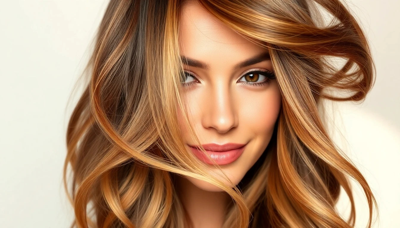 Dimensional balayage hair topper with blended highlights