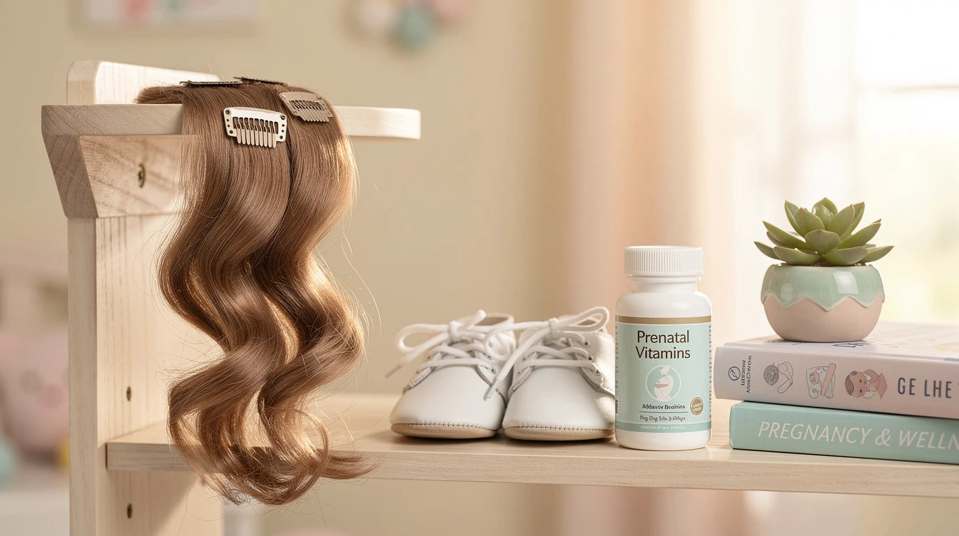 Pregnant Indian woman with beautiful full hair using safe clip-in extensions during pregnancy | Hair Extensions Luxe