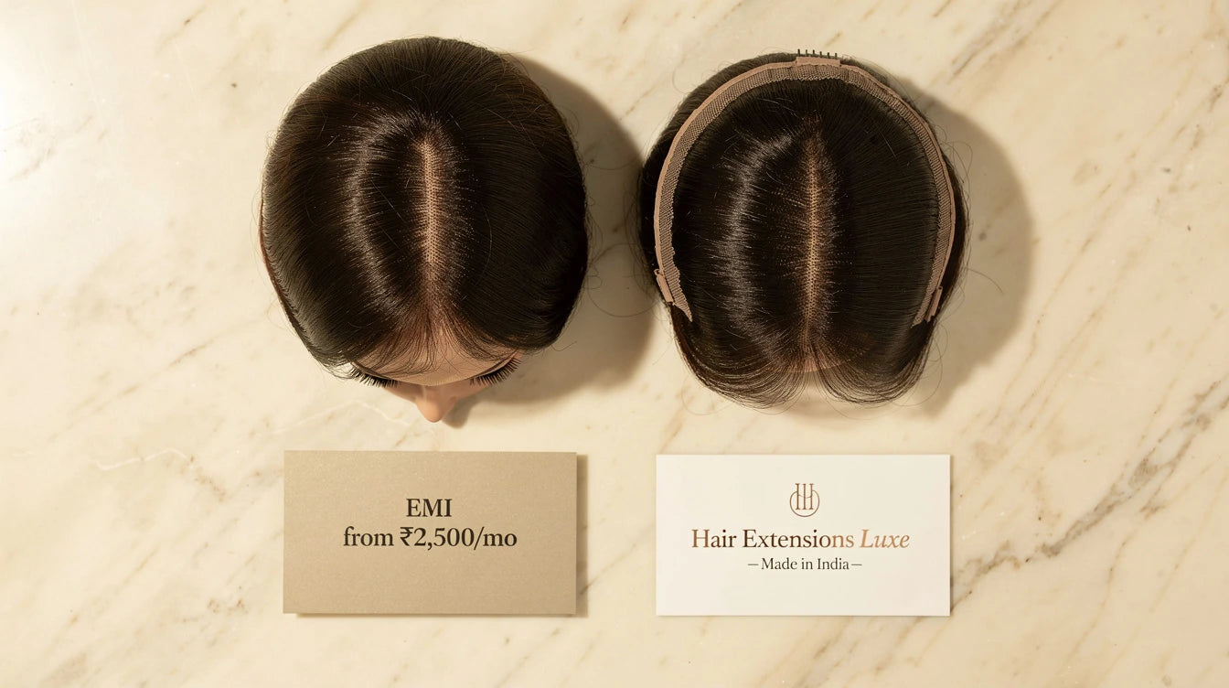 Topper and wig with EMI payment card, Hair Extensions Luxe Made in India