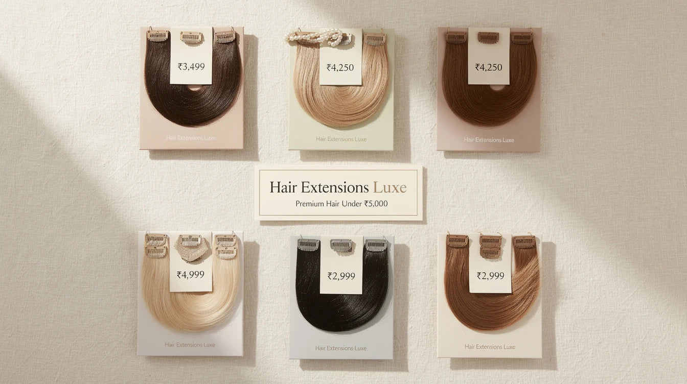 Nine Hair Extensions Luxe products under ₹5,000 India 2026 flat-lay