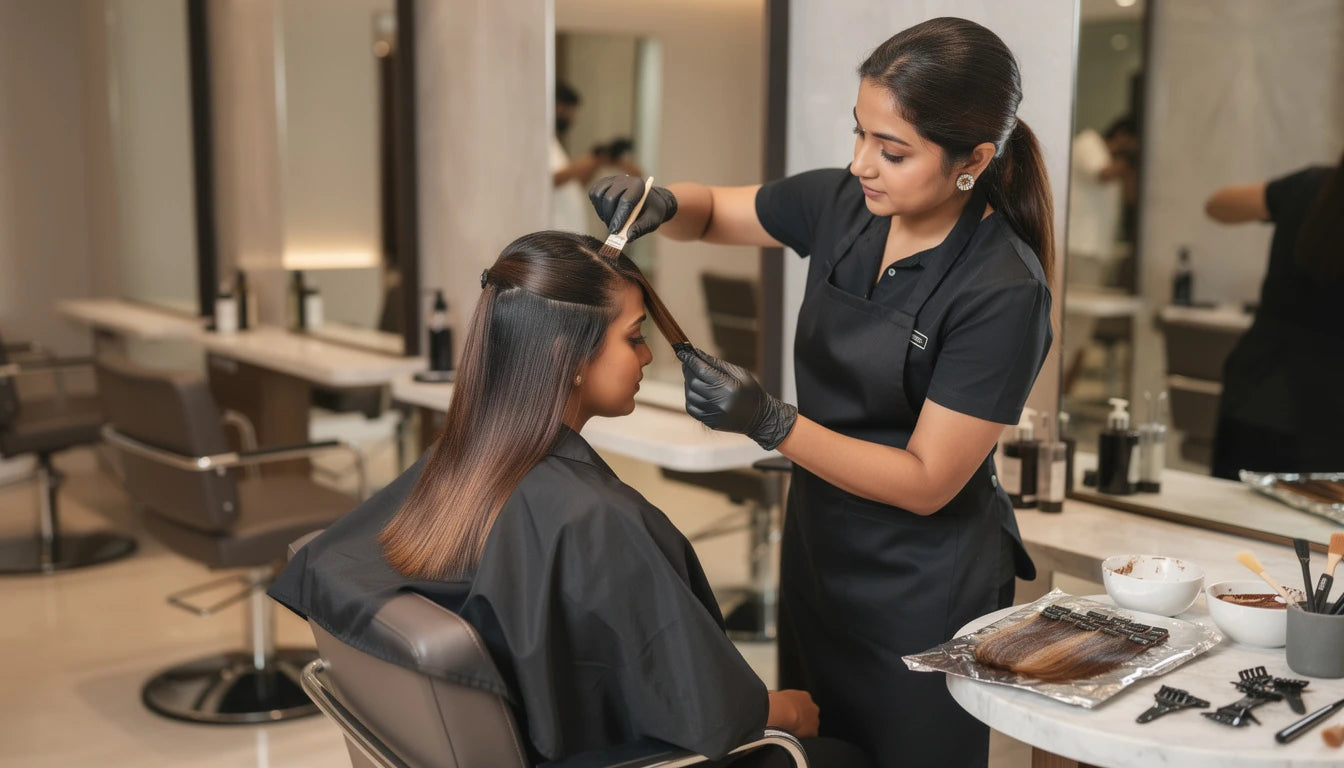 Colouring hair extensions at salon — dyeing Remy extensions to match natural hair | Hair Extensions Luxe