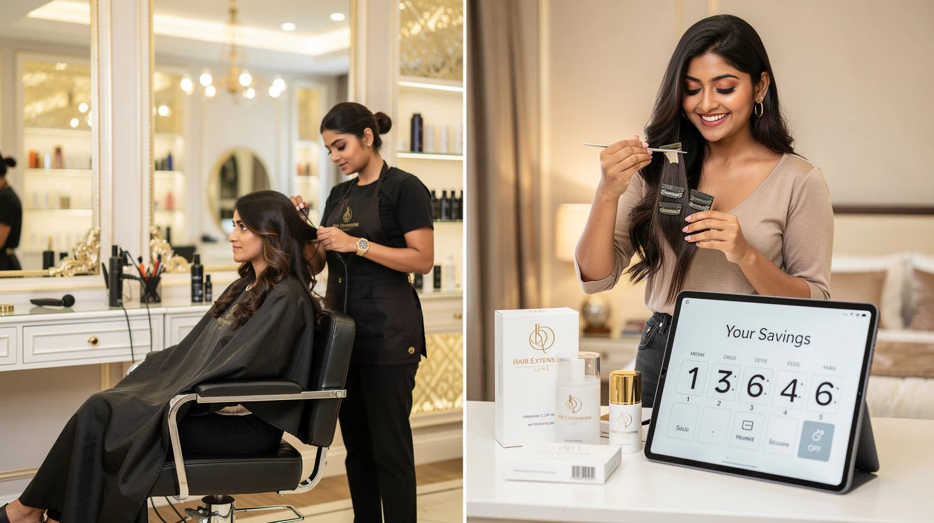 Salon visits vs home hair extensions cost comparison, Hair Extensions Luxe branding