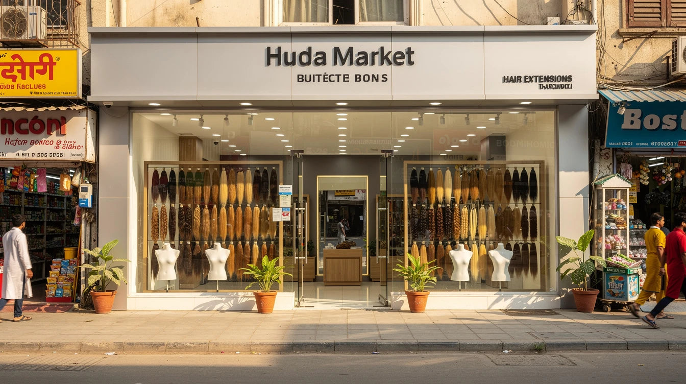 Hair Extensions Luxe storefront at Huda Market Sector 16 Faridabad — visit our experience centre