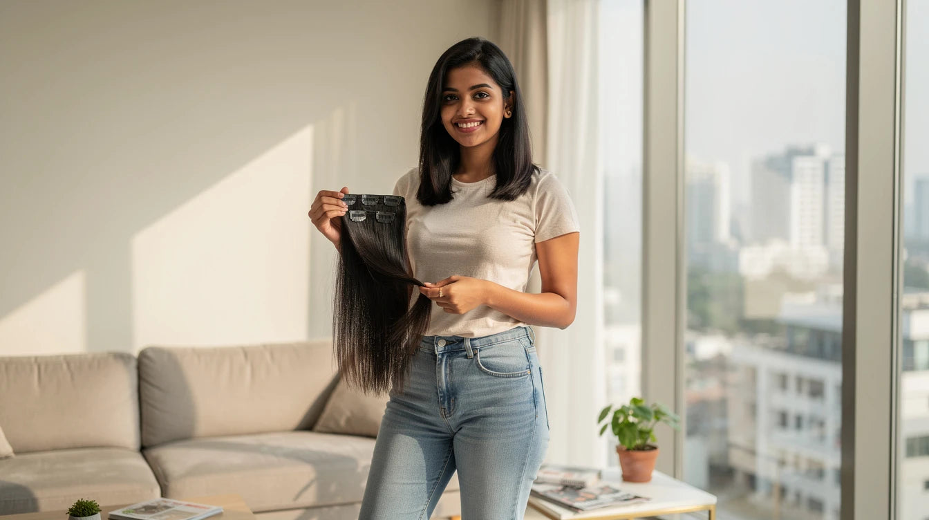 Affordable real hair extensions for Greater Noida women — clip-in sets starting from ₹499