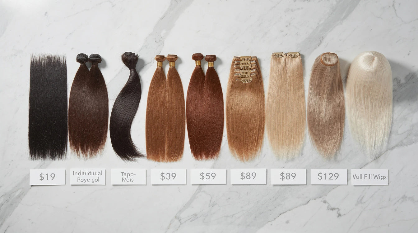 Hair extensions price in India 2026 — complete range from ₹499 streaks to ₹58,999 wigs | Hair Extensions Luxe