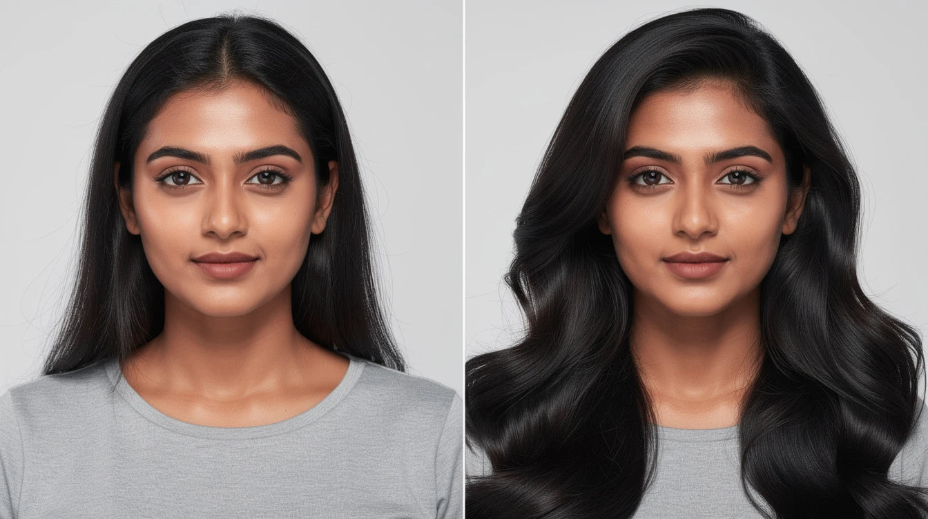 Hair extensions for thin hair before and after transformation | Hair Extensions Luxe India