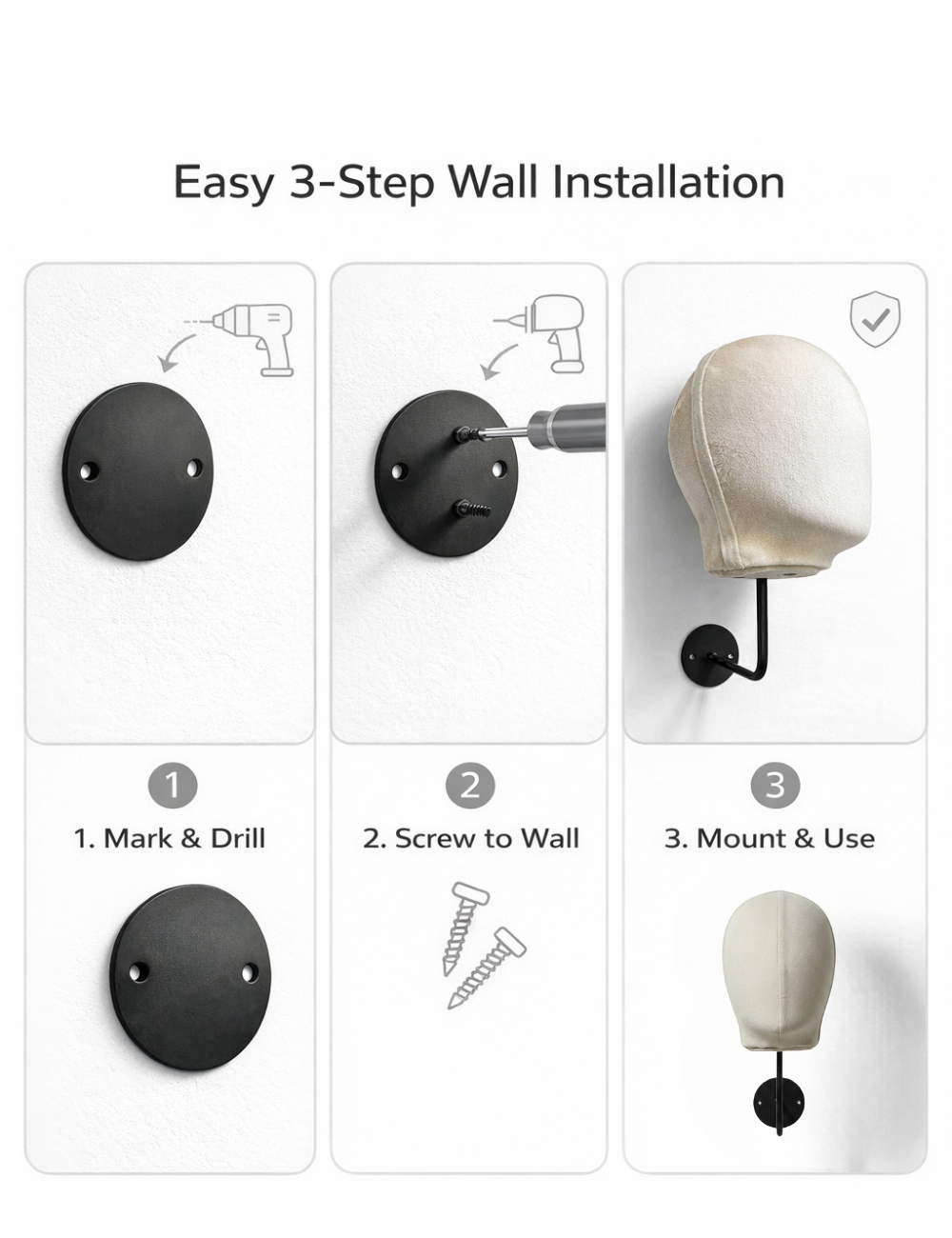 Wall Mount Wig Dummy Head - Premium Mannequin Stand for Wigs, Toppers & Extensions