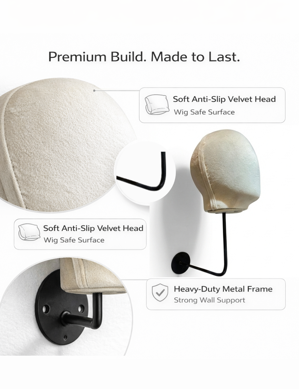 Wall Mount Wig Dummy Head - Premium Mannequin Stand for Wigs, Toppers & Extensions