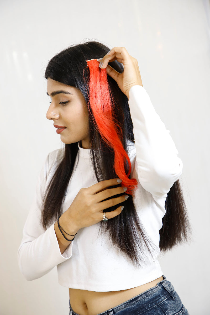 Hair Extensions Luxe One Clip Rosy Red / 12 / Single Clip-In Streaks | Real Hair Colour Highlights | Single, Pair & 4 Piece Set India