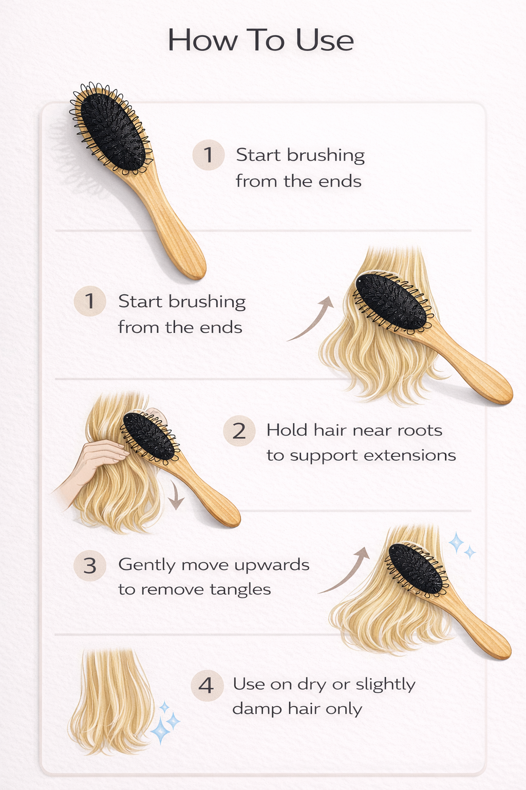 Loop brush for wigs and clip-ins - snag-free nylon bristles