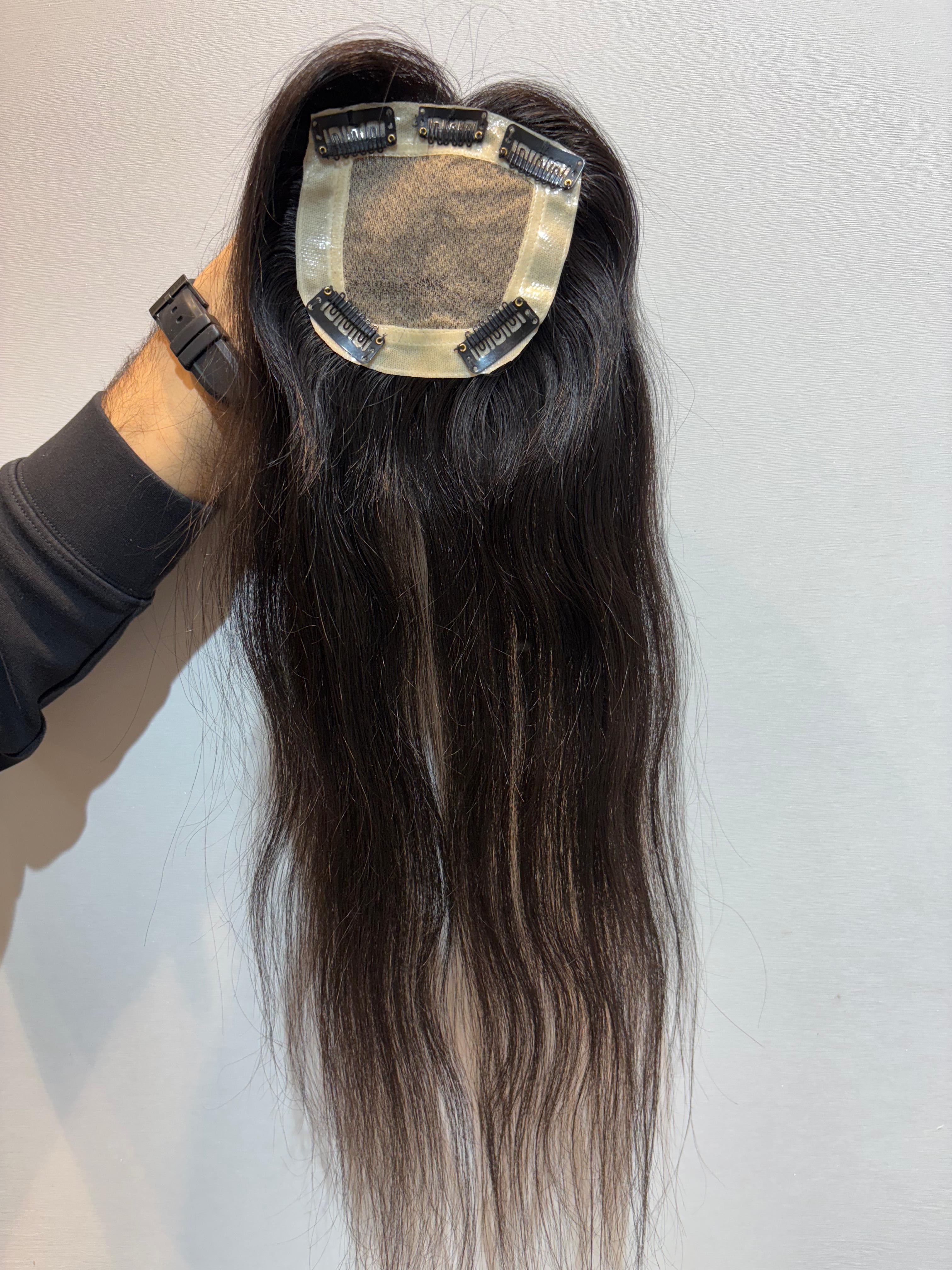 Hair Extensions Luxe Hair Loss Solution Hair Topper for Postpartum Hair Loss | Silk Base | Natural Black | Straight | Remy Hair India